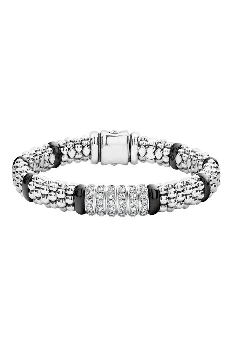 Black Caviar Diamond 6-Link Bracelet, Main, color, SILVER/ BLACK CERAMIC/ DIAMOND