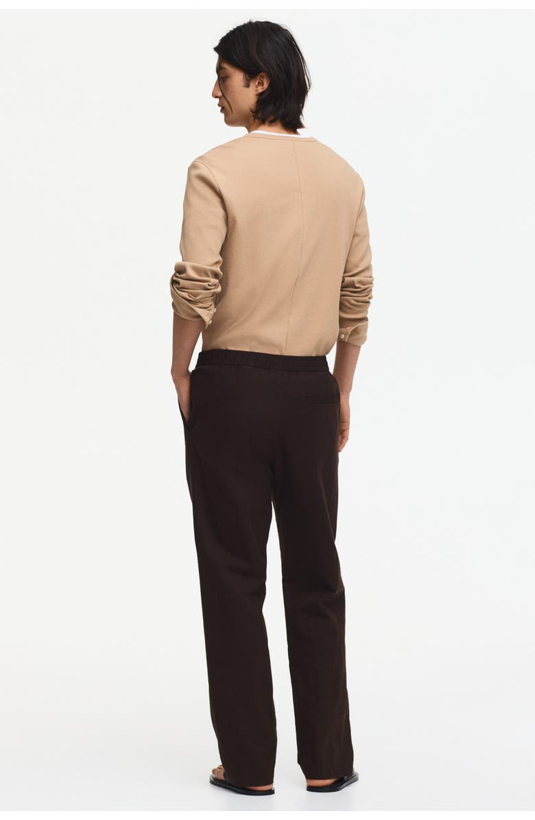 H&M Regular Fit Linen-blend Trousers, Alternate, color, Dark Brown