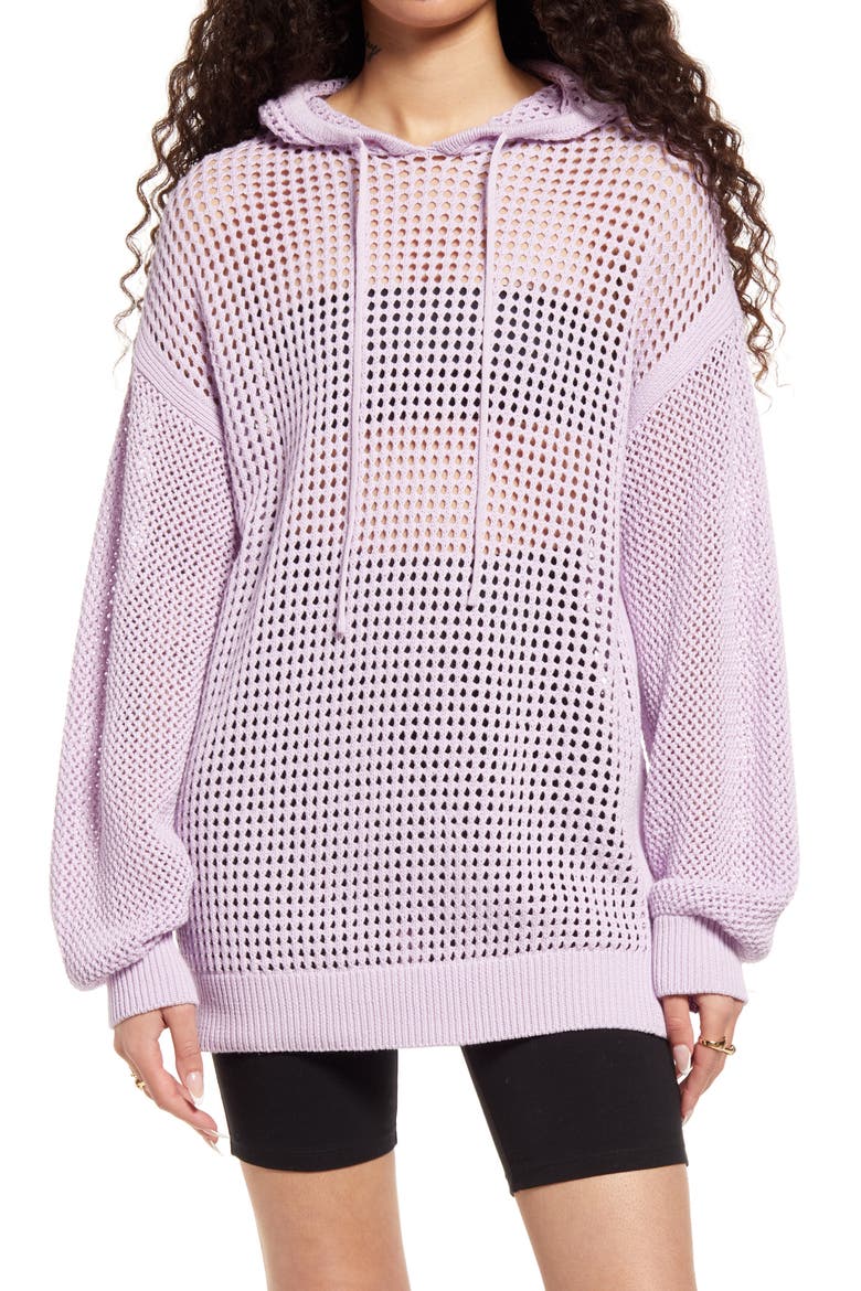 Oversize Loose Knit Cotton Hoodie, Main, color, PURPLE BLOOM