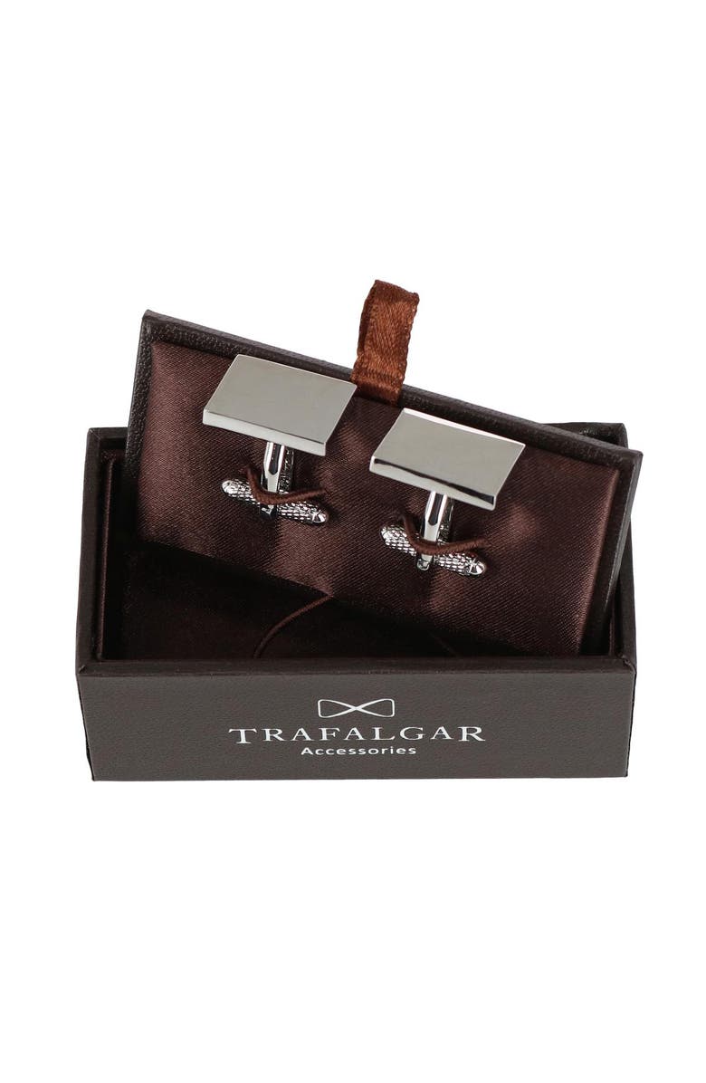 Trafalgar Rooney Rectangle Brass  Cufflinks, Alternate, color, Silver