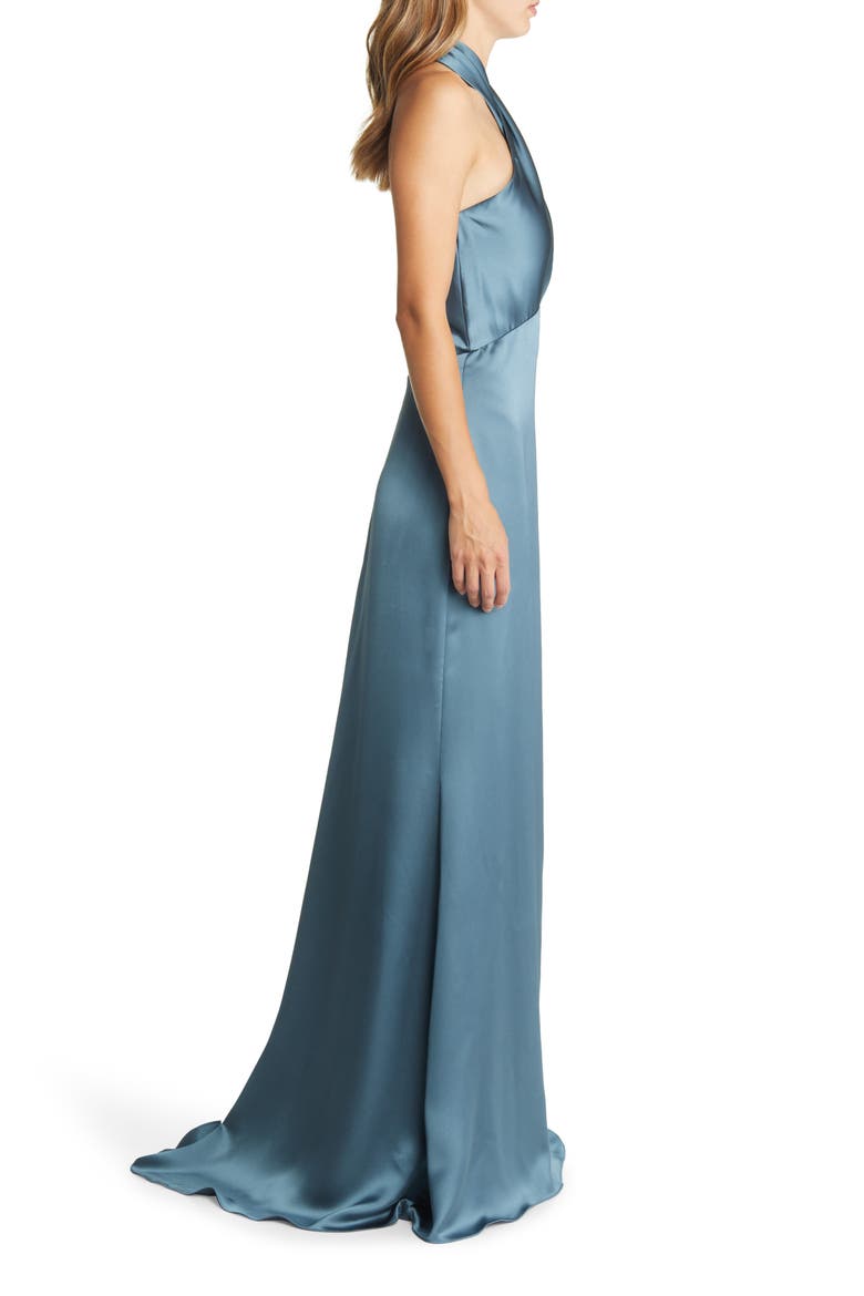 Halter Neck Satin Gown, Alternate, color, PETROL