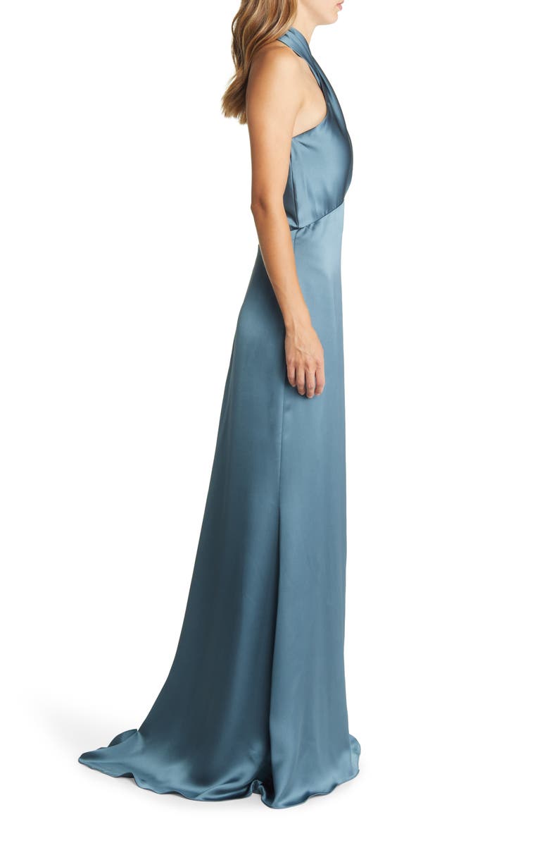 Amsale Halter Neck Satin Gown, Alternate, color,