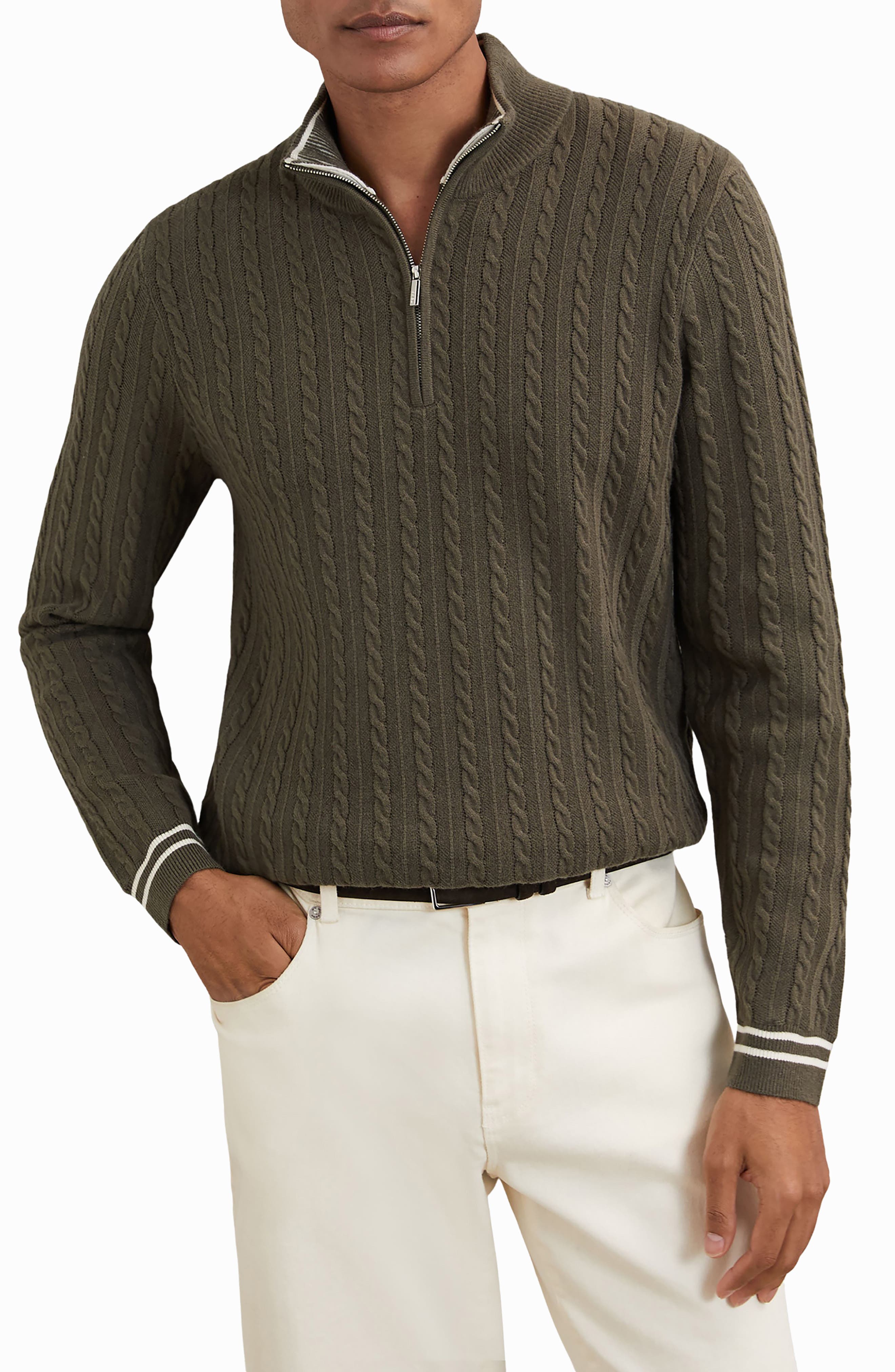 Reiss Tuscano Cable Quarter Zip Sweater