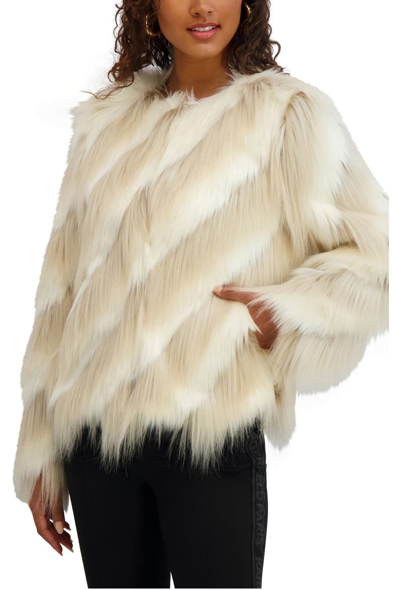 Short Wispy Faux Fur Jacket, Alternate, color, SAND