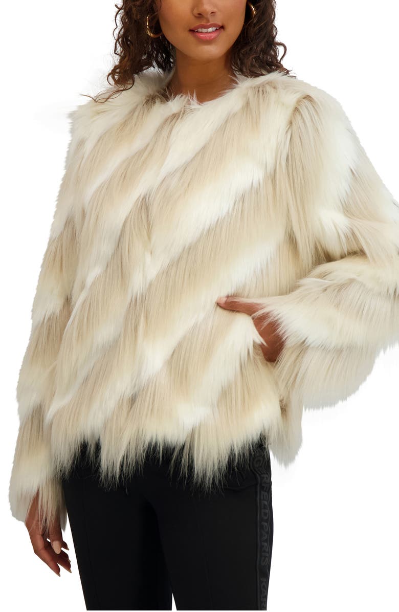 KARL LAGERFELD PARIS Short Wispy Faux Fur Jacket, Alternate, color, Sand