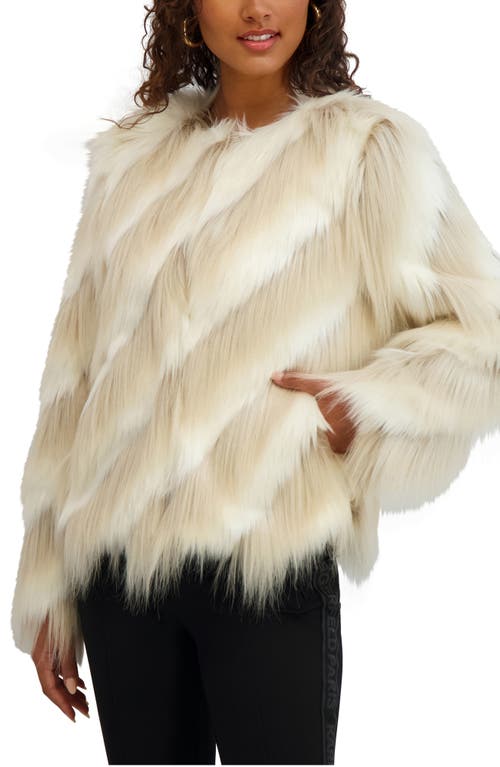 Karl Lagerfeld Paris Short Wispy Faux Fur Jacket In Neutral