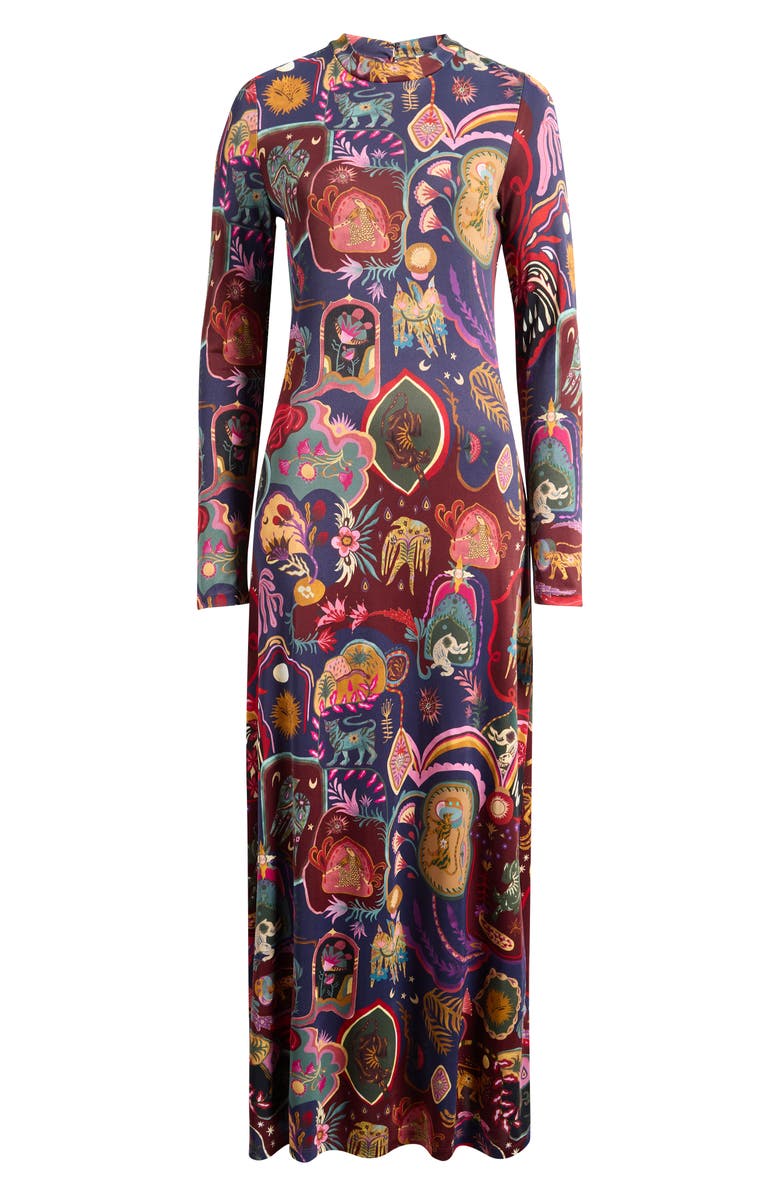 FARM Rio Artsy Surreal Long Sleeve Floral Jersey Dress, Alternate, color, Black