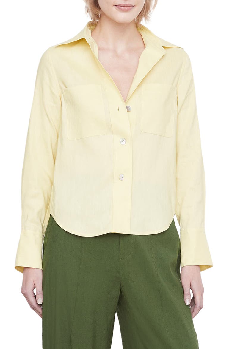 Linen Blend Button-Up Shirt, Main, color, POMELO