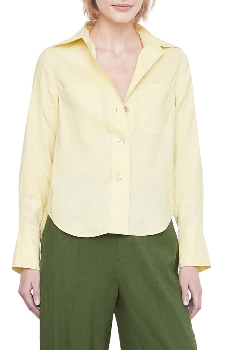 Vince Linen Blend Button-Up Shirt, Main, color, Pomelo
