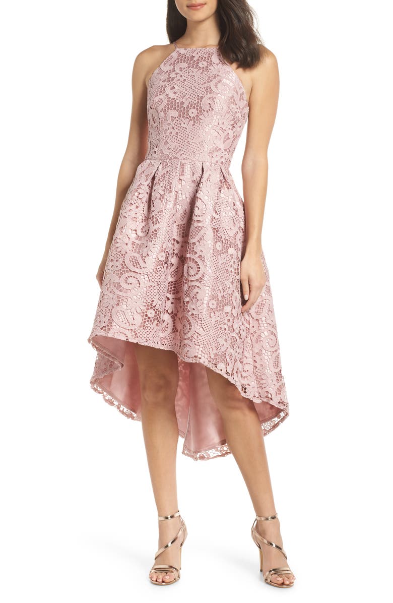 Chi Chi London Lace Dip High/Low Dress, Main, color, 