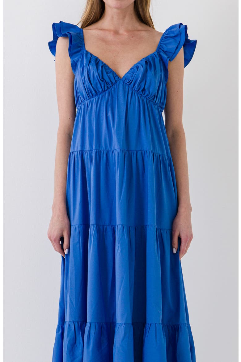 Ruffle Sleeve Maxi Dress, Alternate, color, BLUE