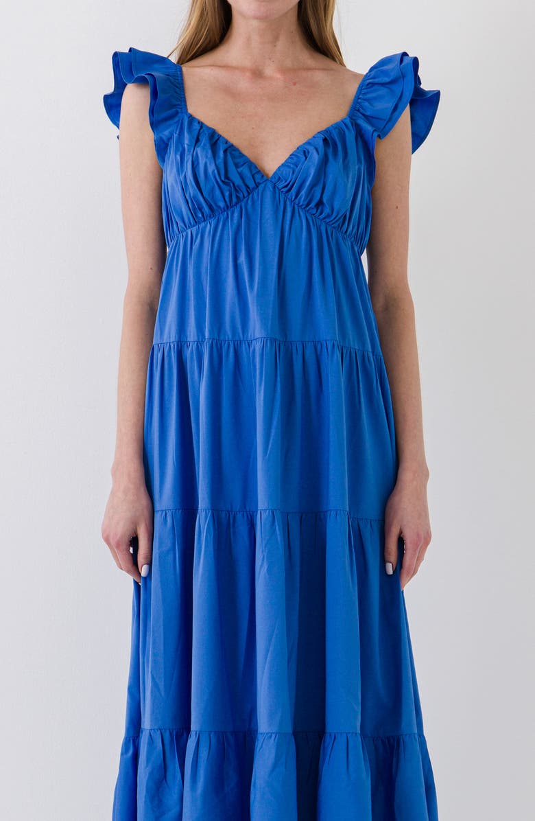 Free the Roses Ruffle Sleeve Maxi Dress, Alternate, color, Blue