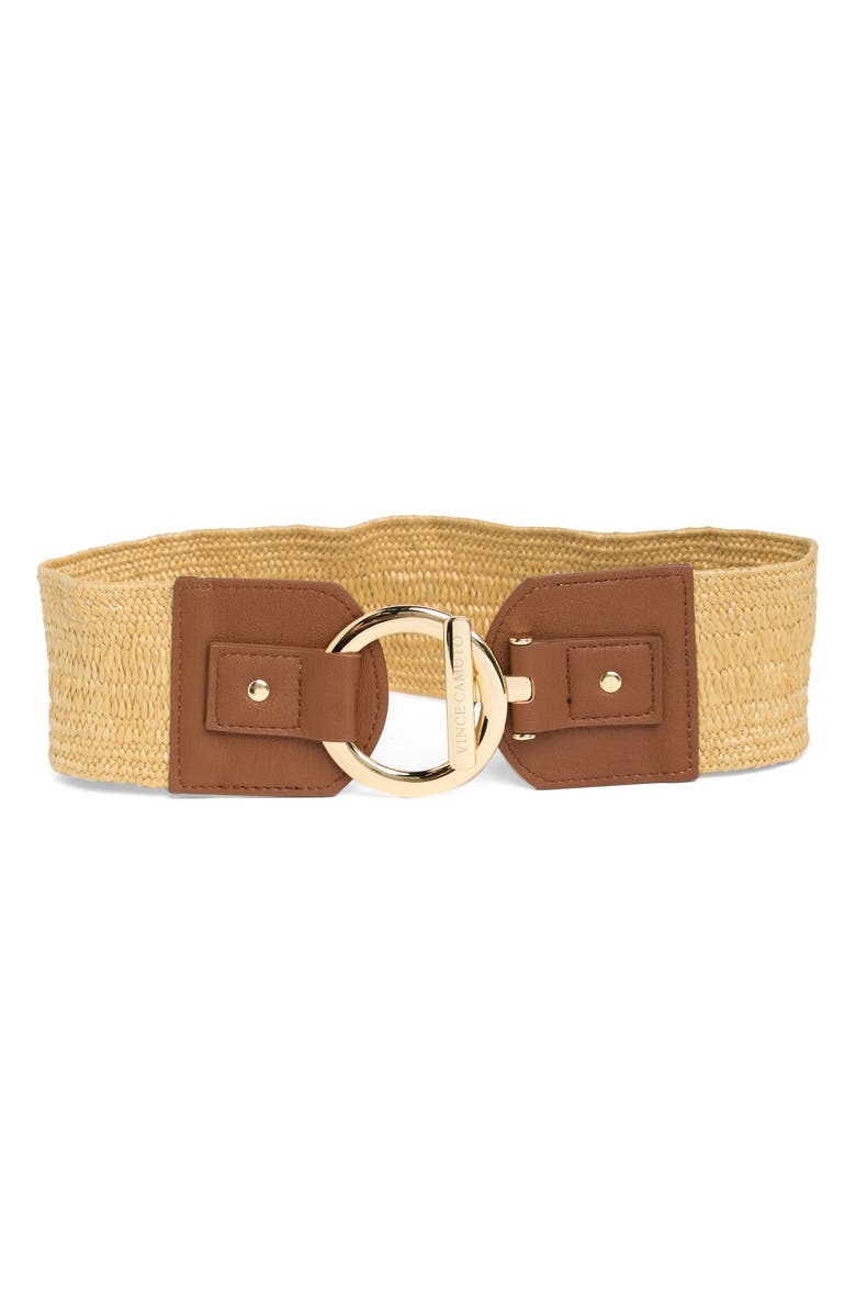 Vince Camuto Toggle Buckle Woven Raffia Belt, Main, color, Cognac/Natural