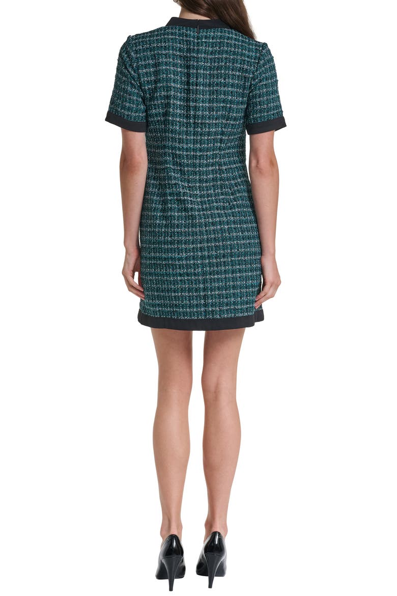 Tie Neck Tweed A-Line Minidress, Alternate, color, GLASS TEAL MULTI/ BLACK