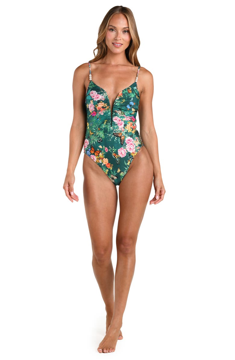 L'AGENCE Lilou Print One-Piece Swimsuit, Alternate, color, Green Multi