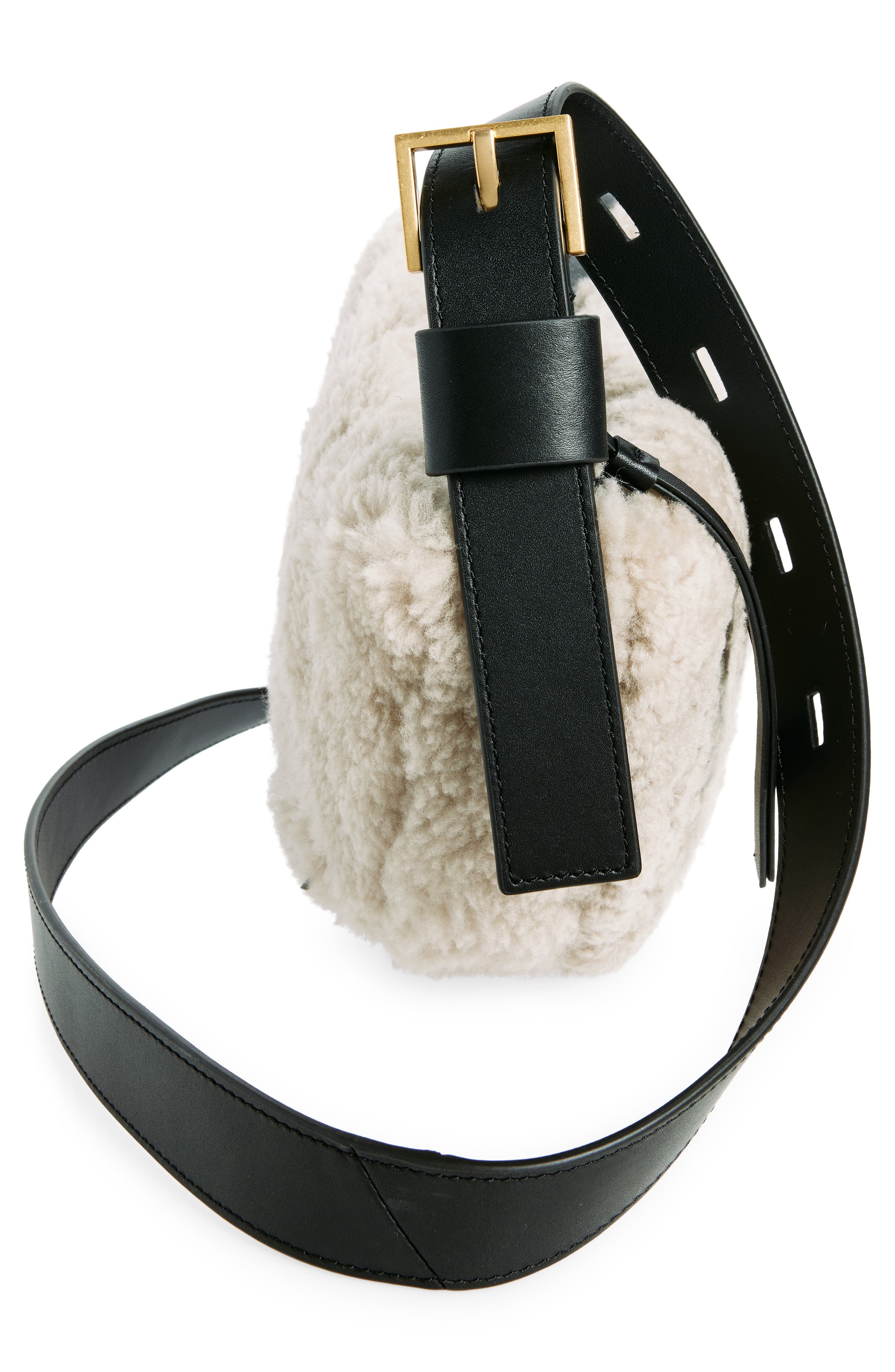 AllSaints Half Moon Genuine Shearling Crossbody, Alternate, color, Light Toffee Taupe