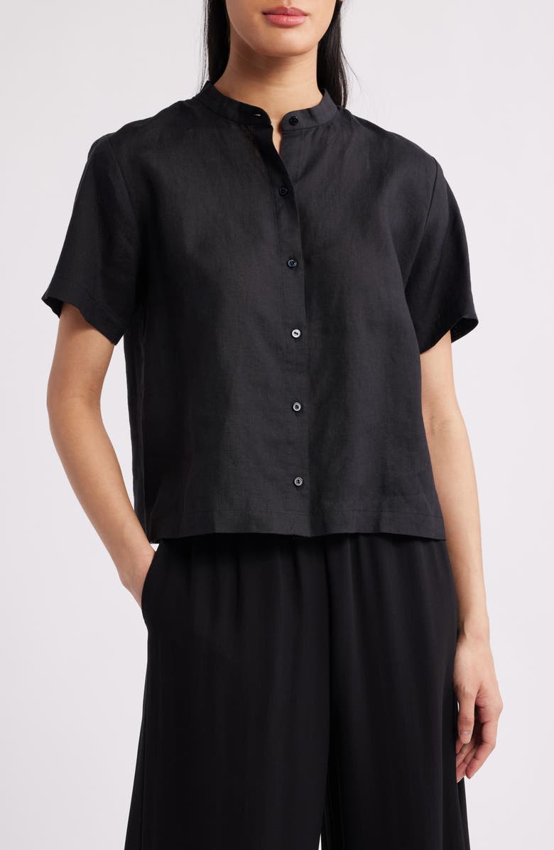 Eileen Fisher Short Sleeve Organic Linen Button-Up Shirt, Main, color,