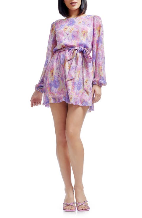 Kirsi Metallic Floral Long Sleeve Cocktail Minidress