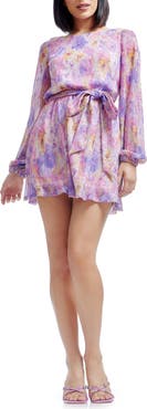 Dress the Population Kirsi Metallic Floral Long Sleeve Cocktail Minidress