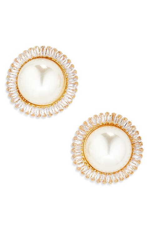 Cubic Zirconia & Faux Pearl Stud Earrings