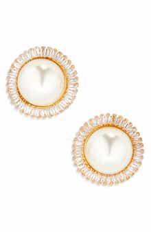 Cubic Zirconia & Faux Pearl Stud Earrings