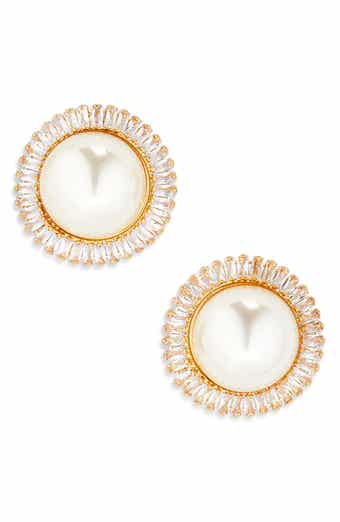 Cubic Zirconia & Faux Pearl Stud Earrings