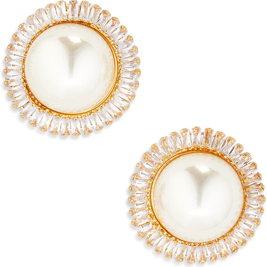 Tasha Cubic Zirconia & Faux Pearl Stud Earrings In Gold