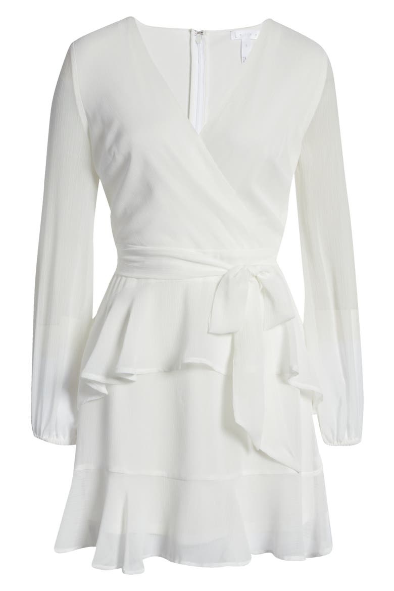 Long Sleeve Wrap Front Minidress, Alternate, color, WHITE