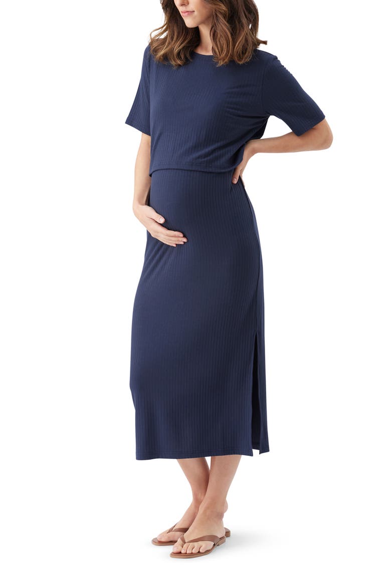 Ivy Rib Nursing Dress Navy, Alternate, color, Navy