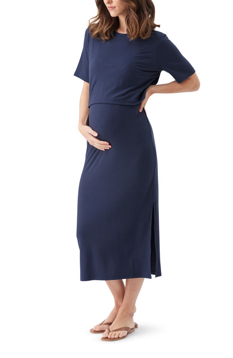 Ripe Maternity Ivy Rib Nursing Dress Navy, Alternate, color, Navy