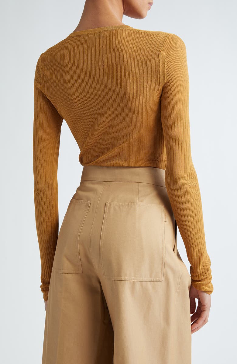 Max Mara Saggina Split Neck Rib Silk Top, Alternate, color, 