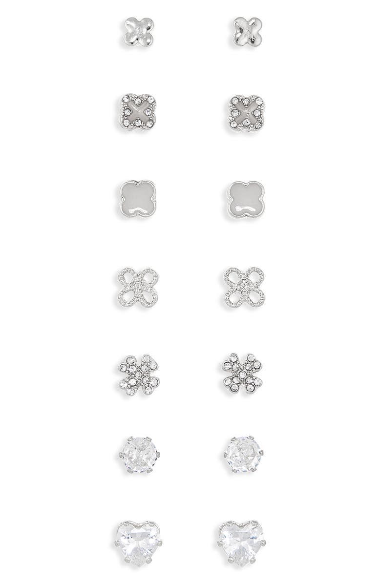 Panacea 7-Pack Cubic Zirconia Stud Earrings, Main, color, Metallic Silver