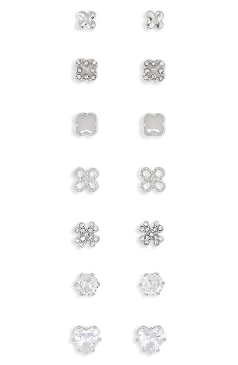 7-Pack Cubic Zirconia Stud Earrings