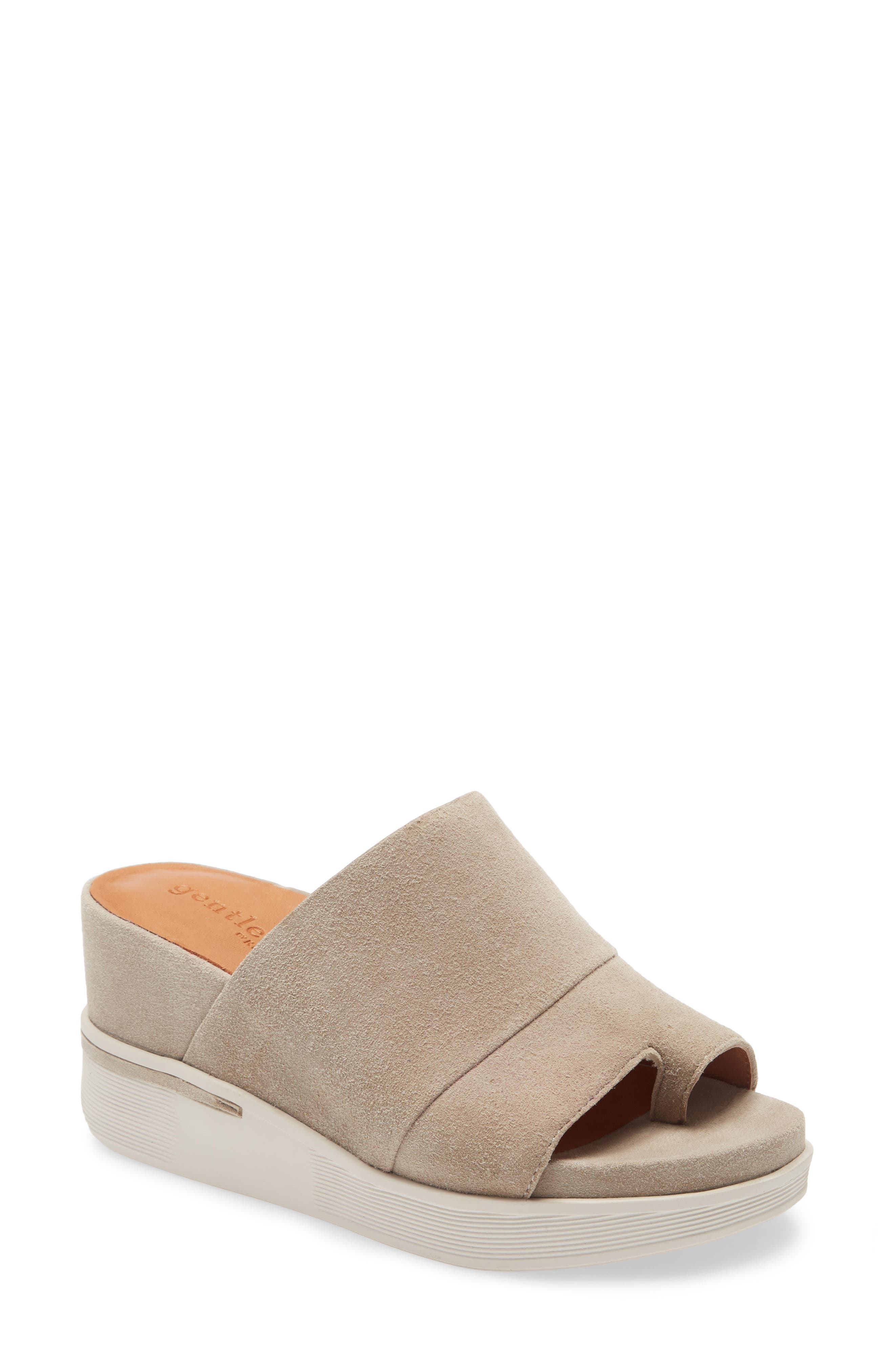 by Kenneth Cole Gisele Platform Wedge Slide Sandal, Main, color, MUSHROOM SUEDE