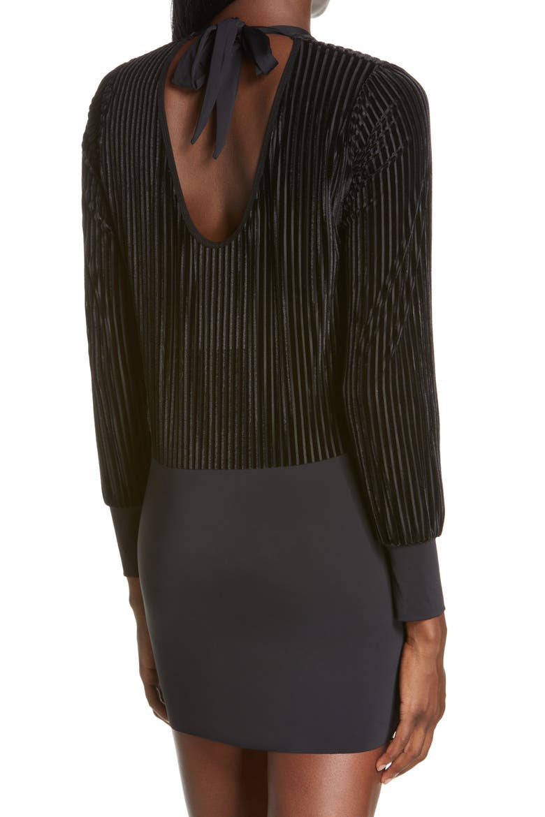 Tie Neck Long Sleeve Tunic, Alternate, color, BLACK