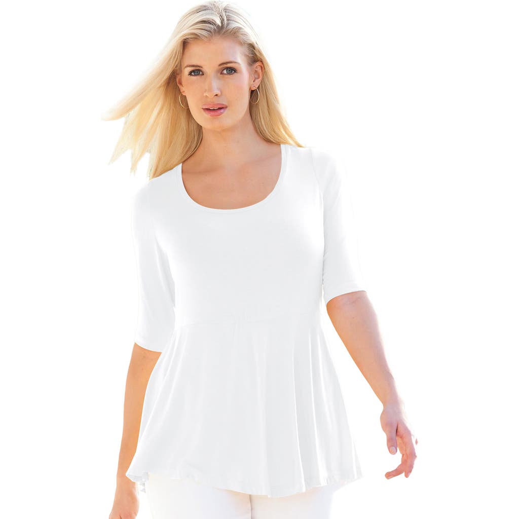 Jessica London Stretch Cotton Peplum Tunic In White