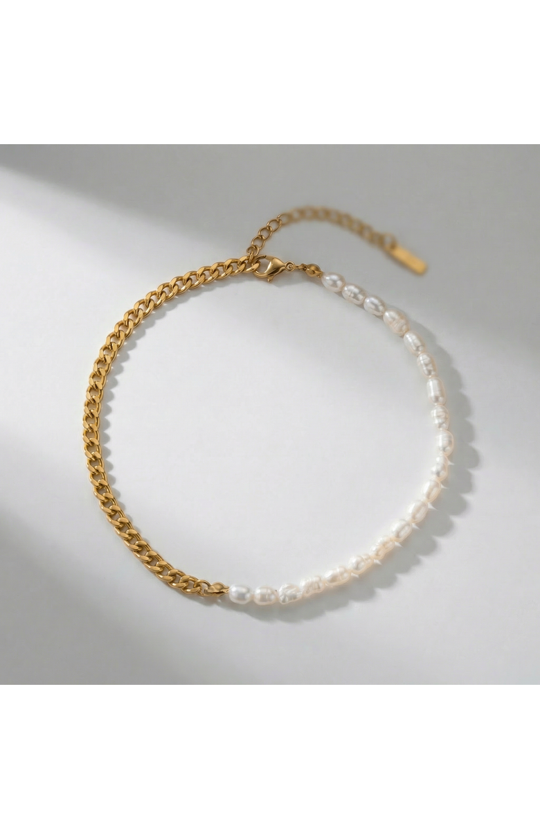 Bliss Diamond Eden 5mm Freshwater Pearl Anklet 18k Gold Plated 9" with 1.5" Extender, Alternate, color, 18K Yellow Gold