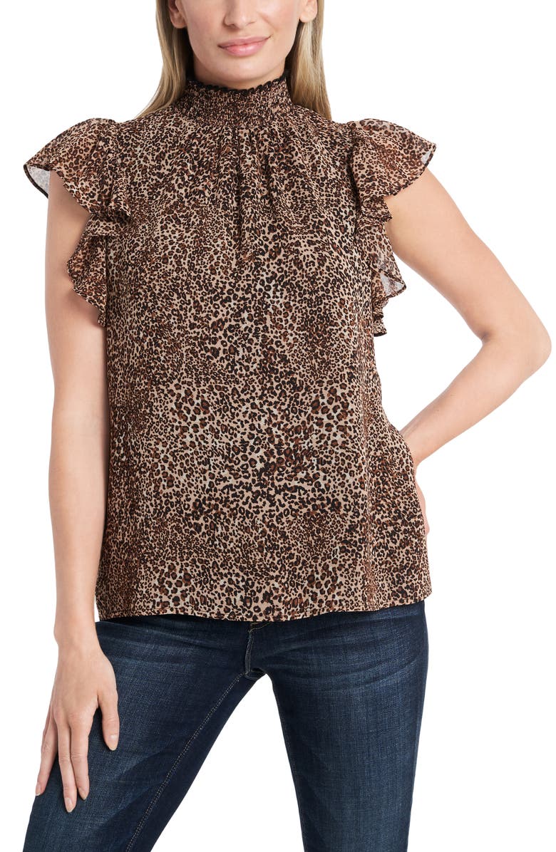 1.STATE Leopard Print Flutter Sleeve Blouse, Main, color,
