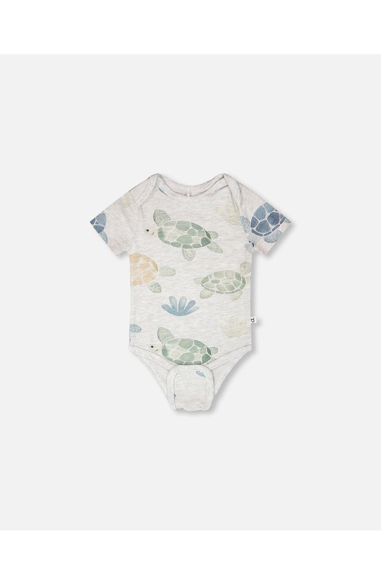 Deux par Deux Evolutive Organic Cotton Jersey Turtle Print Bodysuit, Alternate, color, Grey Mix Turtle Print