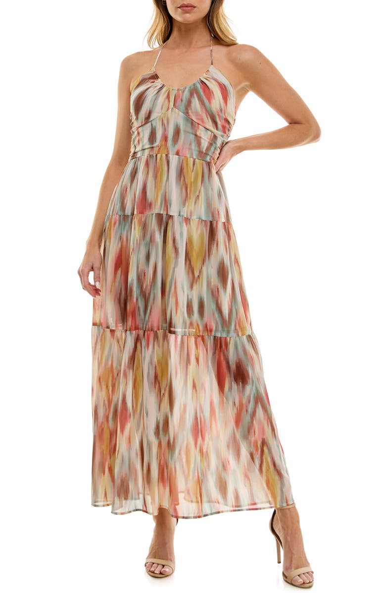Socialite Halter Neck Tiered Maxi Dress, Main, color,