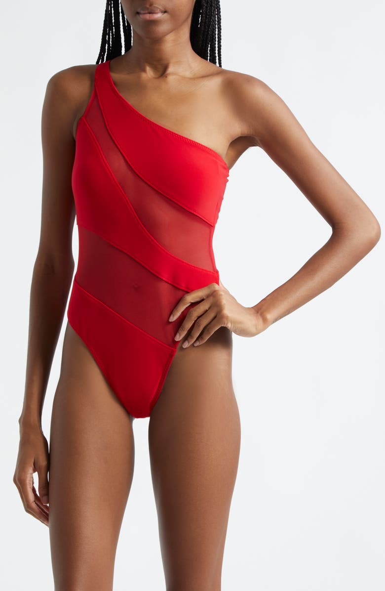 Norma Kamali Snake Mesh Inset One-Shoulder One-Piece Swimsuit, Alternate, color, 