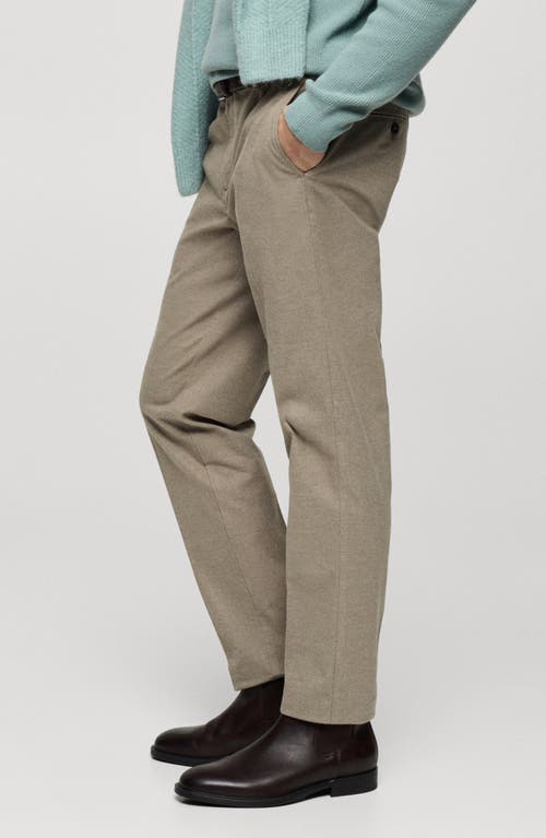 Mango Regular Fit Navy Flat Front Textured Stretch Cotton Pants In Beige