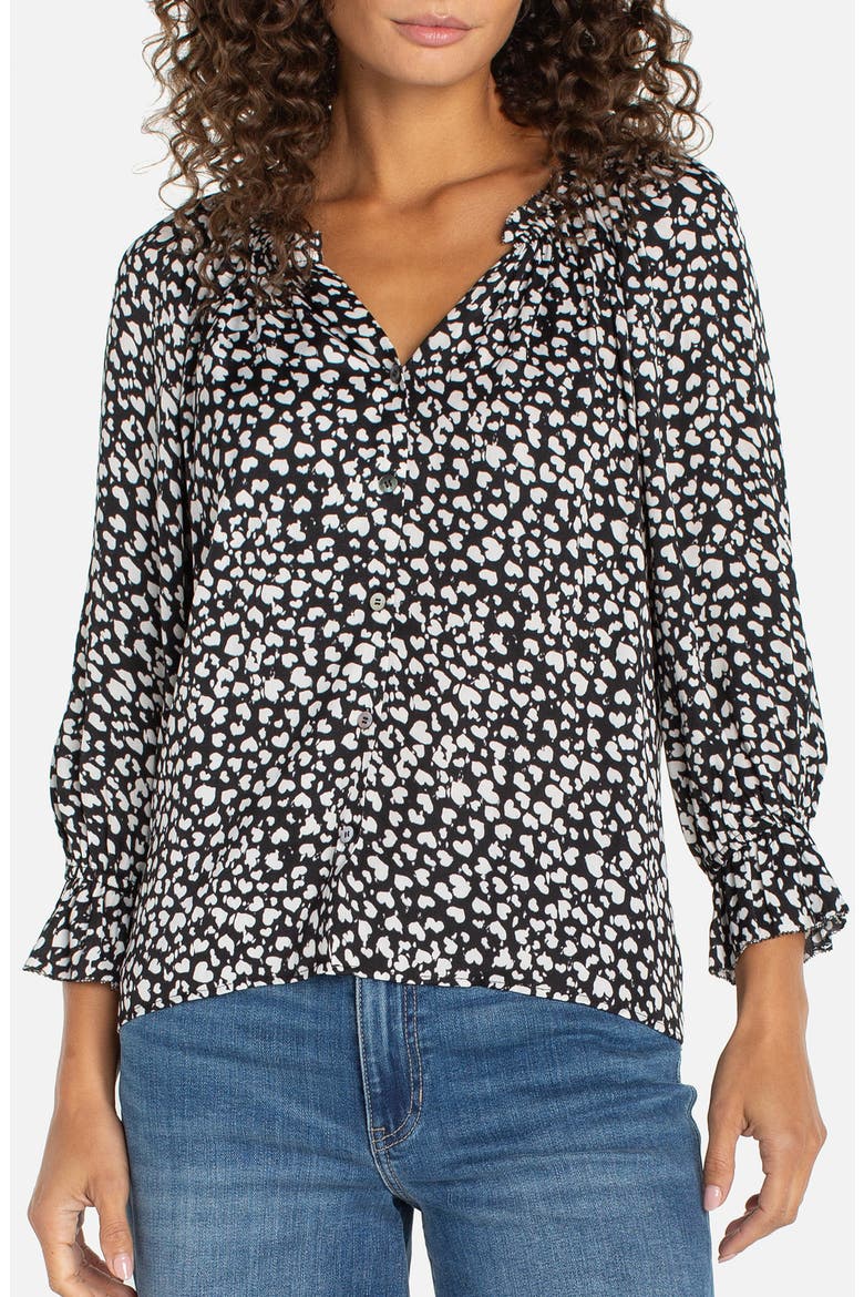Front Button Top, Main, color, BLACK/ CREAM HEARTS