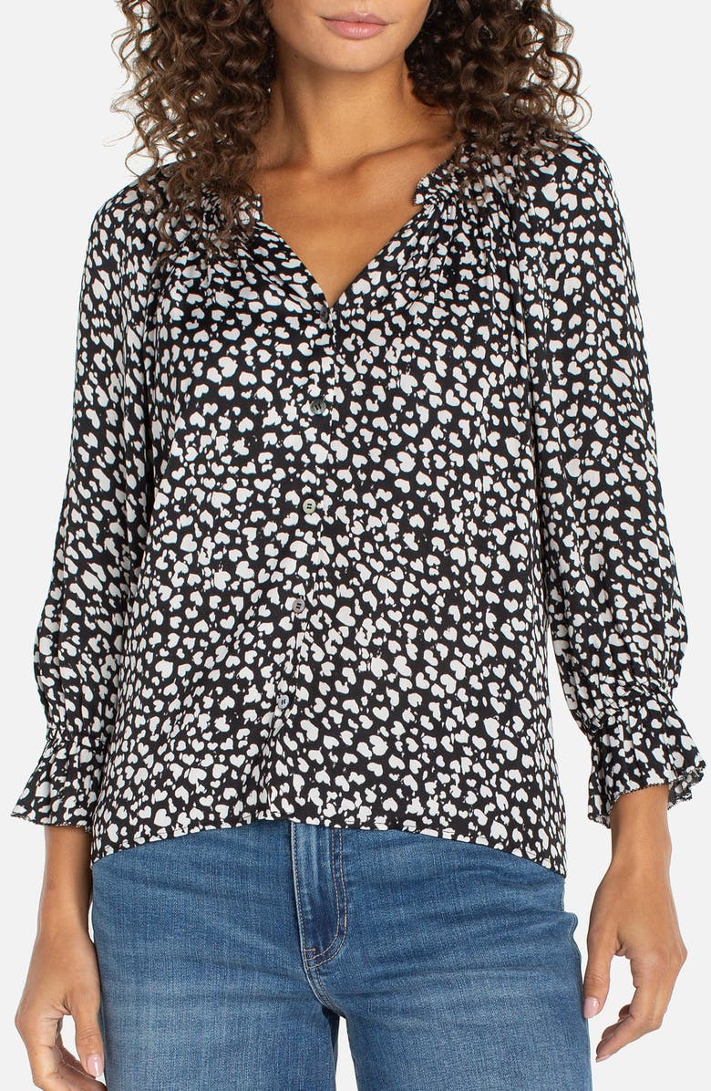 Liverpool Los Angeles Front Button Top, Main, color, Black/ Cream Hearts