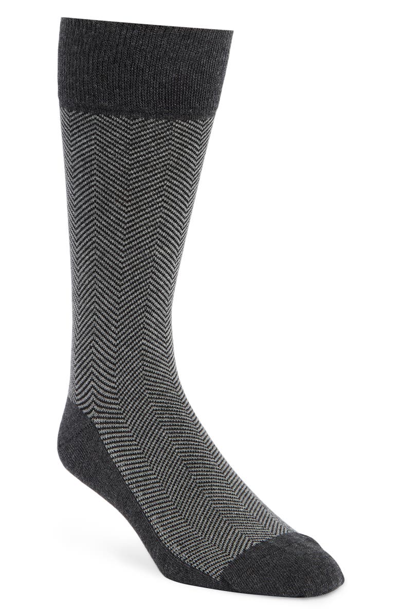 Brooks Brothers Herringbone Dress Socks, Main, color, Charcoal