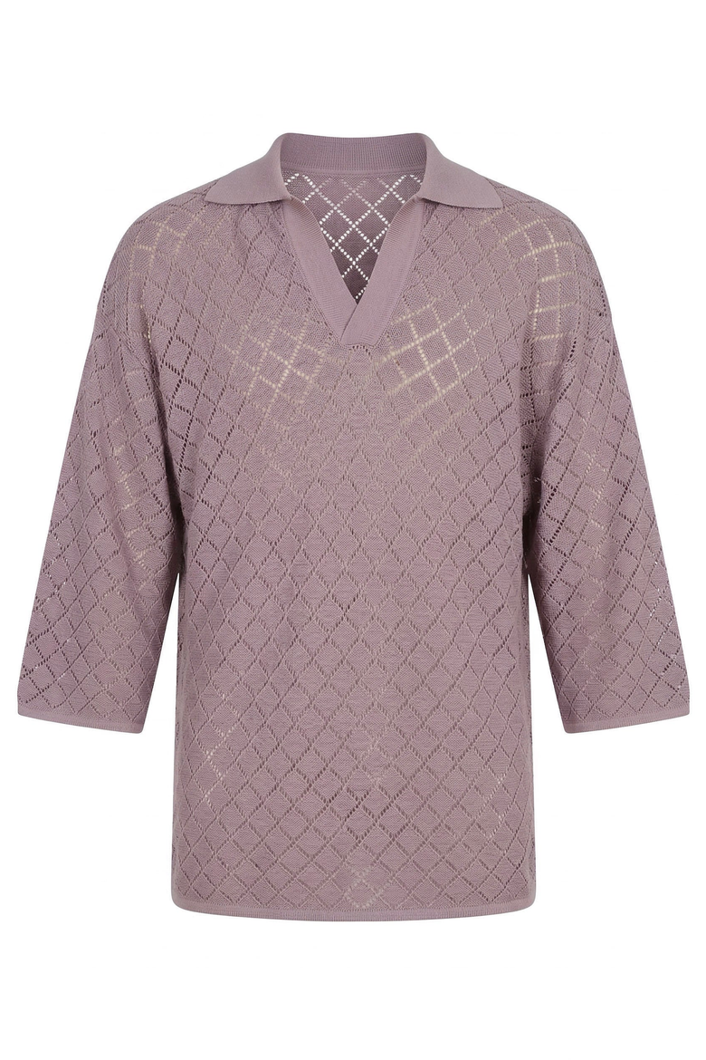 Textured Quarter Sleeve Knit Polo Sweater, Alternate, color, Mauve