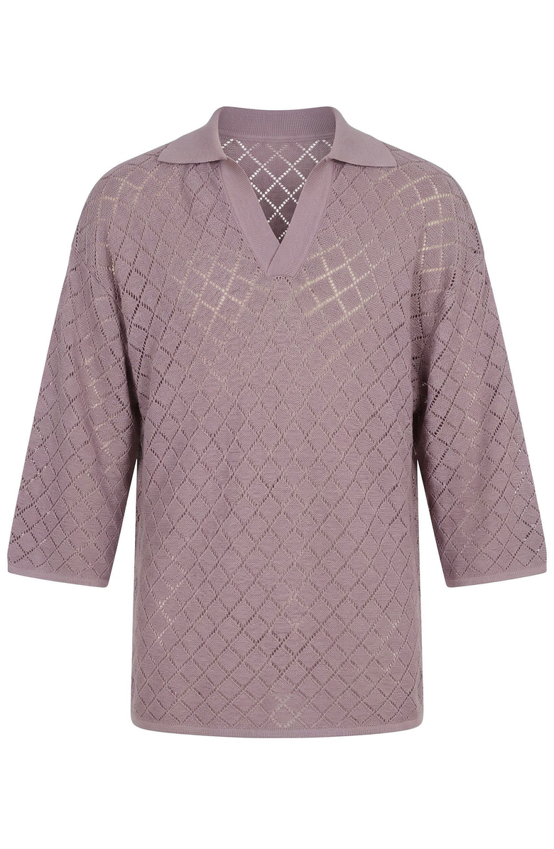 Modenaire Textured Quarter Sleeve Knit Polo Sweater, Alternate, color, Mauve