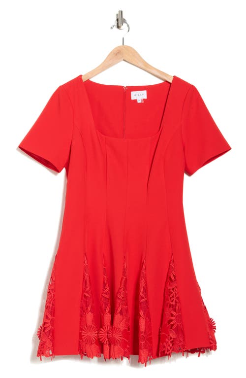 Milly Joy Short Sleeve Lace Godet Minidress In Red