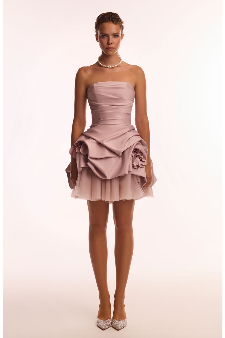 Strapless Rosette Formal Occasion Mini Dress in Misty Rose, Main, color, Misty Rose