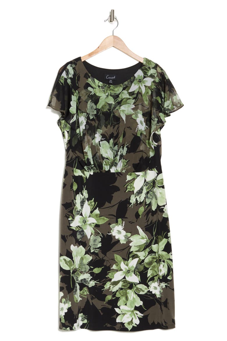 Floral Chiffon Sleeve Sheath Dress, Alternate, color, OLIVE